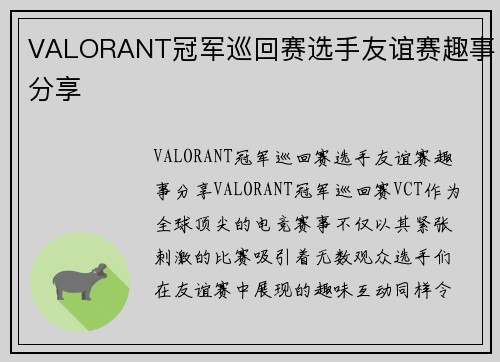 VALORANT冠军巡回赛选手友谊赛趣事分享
