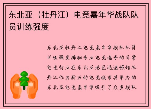 东北亚（牡丹江）电竞嘉年华战队队员训练强度